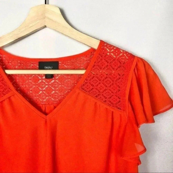 Mossimo Red Lace Shoulder Flutter Sleeve Short Sleeve Blouse XS - Picture 3 of 4